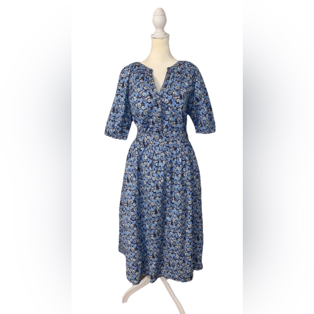 Vineyard Vines Preppy Navy Floral Midi Skirt Button Down Puff Sleeve Top Set NWT